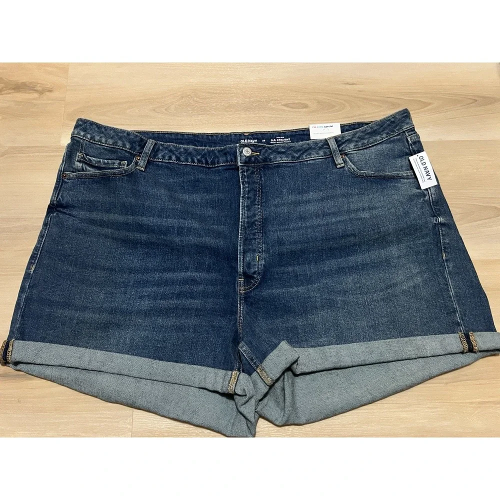 Old Navy Womens Shorts Blue Jean‎ Denim Roll Cuff High Rise Stretch Plus Size 28
